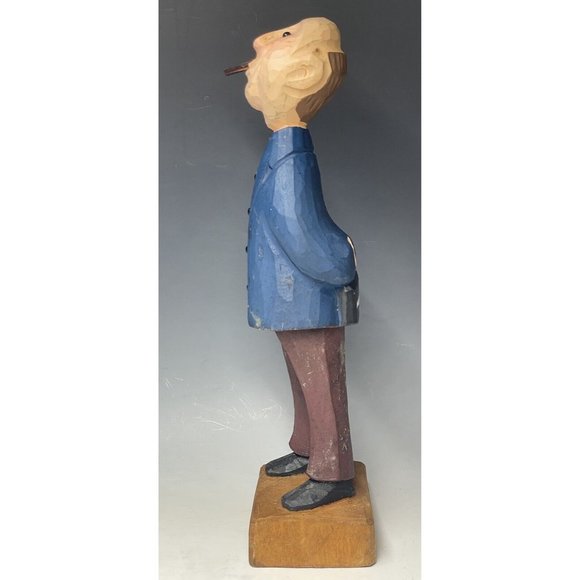 12" Vintage Hand Carved Wooden Statue Manager Businessman Wood Carving Art - Picture 6 of 10